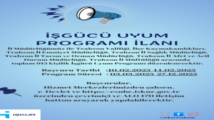 Trabzon’da 1.000 kişilik İşgücü Uyum Programı Düzenleniyor