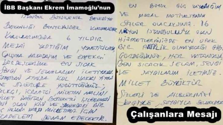 İBB Başkanı Ekrem İmamoğlu’nun Çalışanlara Mesajı