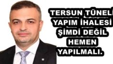 TERSUN TÜNELİ YAPIM İHALESİ ŞİMDİ DEĞİL HEMEN YAPILMALI.  
