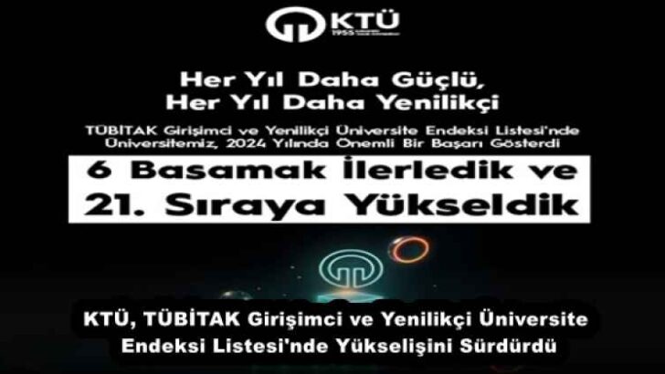 KTÜ, TÜBİTAK Girişimci ve Yenilikçi Üniversite Endeksi Listesi’nde Yükselişini Sürdürdü