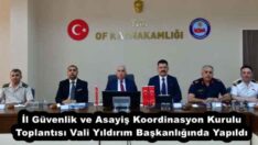 İl Güvenlik ve Asayiş Koordinasyon Kurulu Toplantısı Vali Yıldırım Başkanlığında Yapıldı