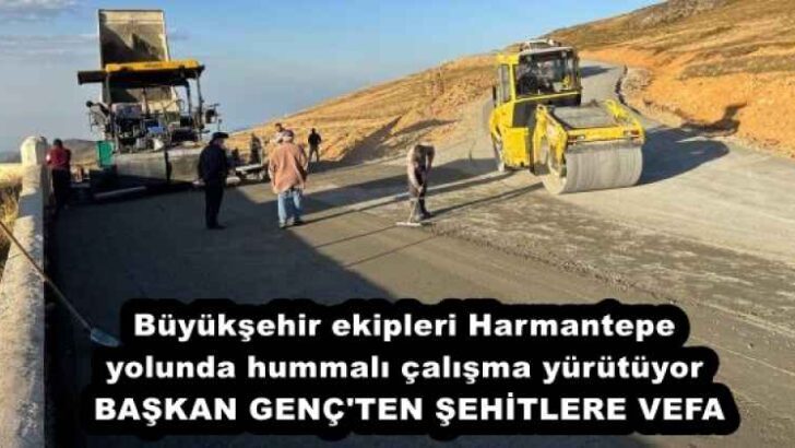 Büyükşehir ekipleri Harmantepe yolunda hummalı çalışma yürütüyor  BAŞKAN GENÇ’TEN ŞEHİTLERE VEFA