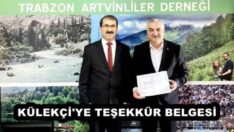 KÜLEKÇİ’YE TEŞEKKÜR BELGESİ 