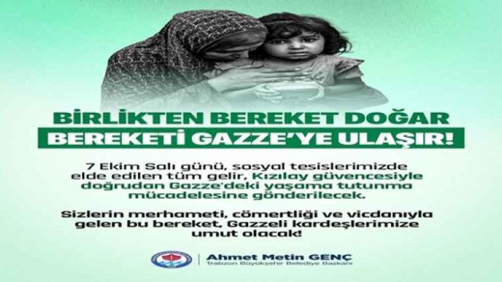 TRABZON BÜYÜKŞEHİR BELEDİYESİ’NDEN GAZZE’YE ANLAMLI DESTEK