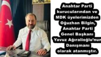 Anahtar Parti kurucularından ve MDK üyelerimizden Oğuzhan Bilgin, Anahtar Parti Genel Başkanı Yavuz Ağıralioğlu’nun Danışmanı olarak atanmıştır.