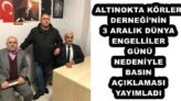 ALTINOKTA KÖRLER DERNEĞİ’NİN  3 ARALIK DÜNYA ENGELLİLER GÜNÜ NEDENİYLE BASIN AÇIKLAMASI YAYIMLADI