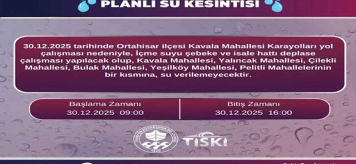 TRABZON’DA 6 MAHALLEDE PLANLI SU KESİNTİSİ YAPILACAK