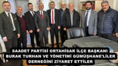 SAADET PARTİSİ ORTAHİSAR İLÇE BAŞKANI BURAK TURHAN VE YÖNETİMİ GÜMÜŞHANE’LİLER DERNEĞİNİ ZİYARET ETTİLER