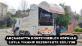 AKÇAABAT’TA KONTEYNERLER KÖPÜKLÜ SUYLA YIKANIP DEZENFEKTE EDİLİYOR