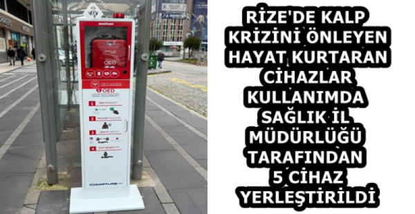 RİZE’DE KALP KRİZİNİ ÖNLEYEN HAYAT KURTARAN CİHAZLAR KULLANIMDA  SAĞLIK İL MÜDÜRLÜĞÜ TARAFINDAN 5 CİHAZ YERLEŞTİRİLDİ