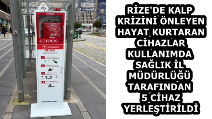 RİZE’DE KALP KRİZİNİ ÖNLEYEN HAYAT KURTARAN CİHAZLAR KULLANIMDA  SAĞLIK İL MÜDÜRLÜĞÜ TARAFINDAN 5 CİHAZ YERLEŞTİRİLDİ
