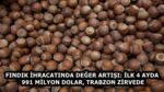 FINDIK İHRACATINDA DEĞER ARTIŞI: İLK 4 AYDA 991 MİLYON DOLAR, TRABZON ZİRVEDE