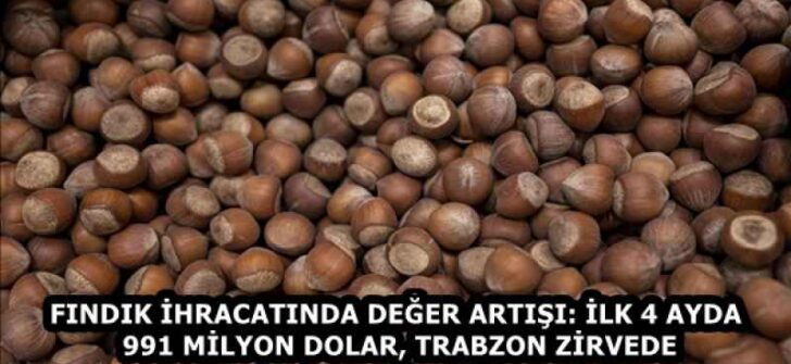 FINDIK İHRACATINDA DEĞER ARTIŞI: İLK 4 AYDA 991 MİLYON DOLAR, TRABZON ZİRVEDE