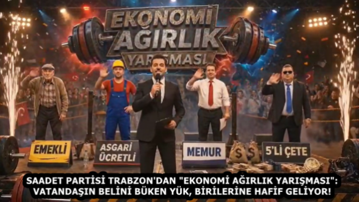 SAADET PARTİSİ TRABZON’DAN “EKONOMİ AĞIRLIK YARIŞMASI”: VATANDAŞIN BELİNİ BÜKEN YÜK, BİRİLERİNE HAFİF GELİYOR!